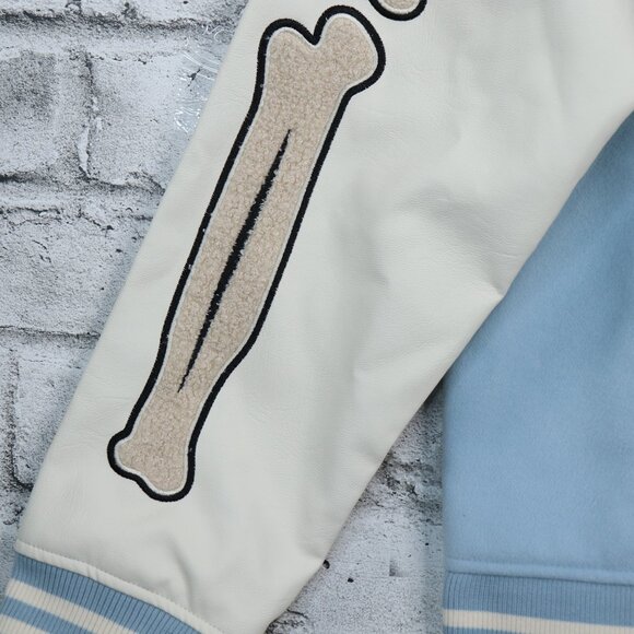 Nova Men Cone Applique Varsity Bomber Button Down Jacket Light Blue Size Xl - Picture 10 of 16